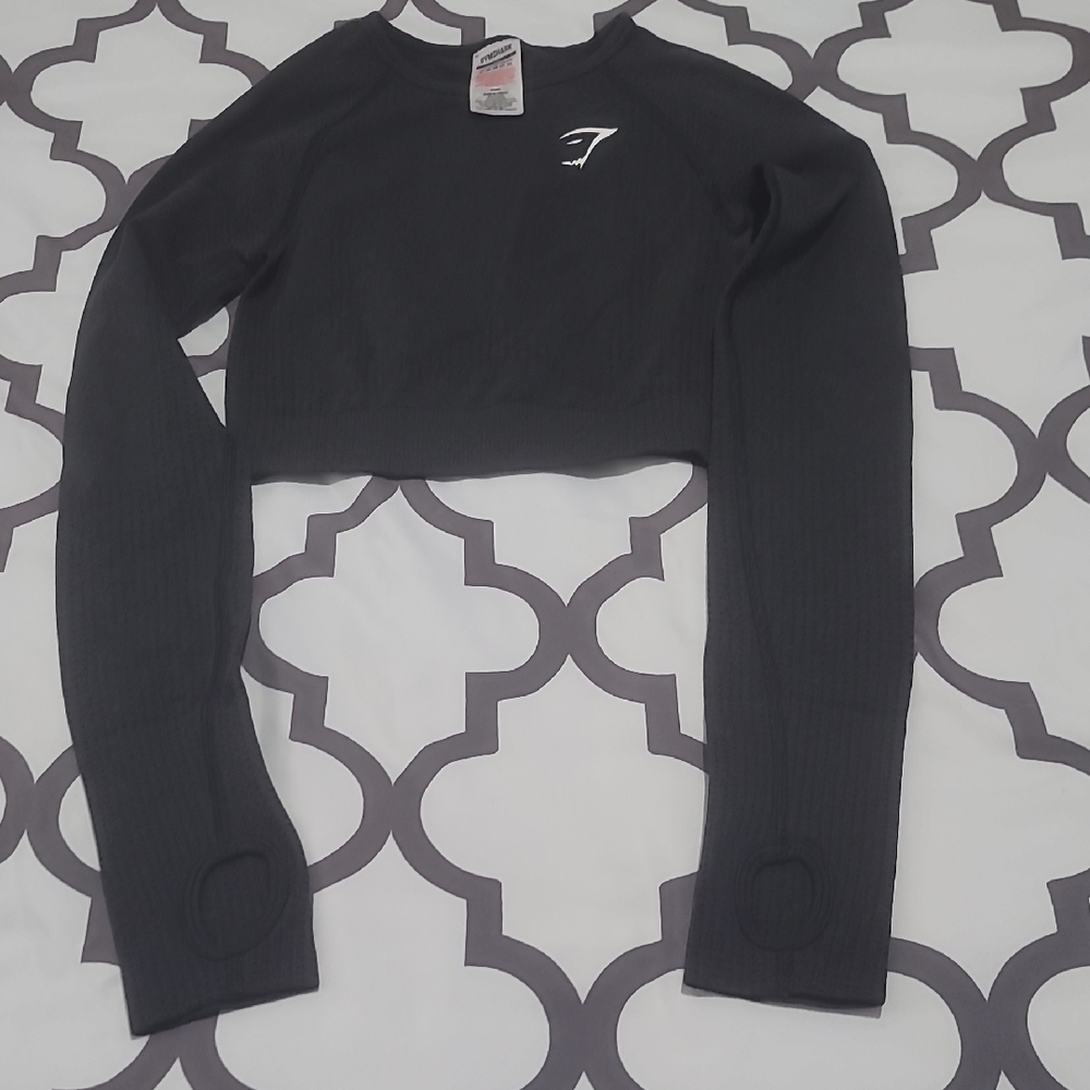 Gymshark Vital Seamless Crop Top Compressiom Fit XS Black NWOT